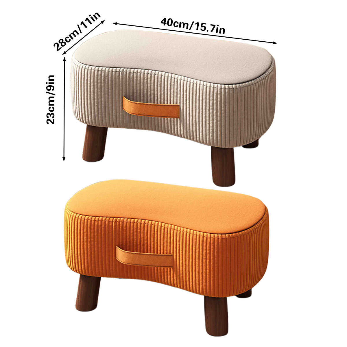 Small Stool for Home Simple Shoe Changing Low Seat Stool Wooden Household Use - Orange