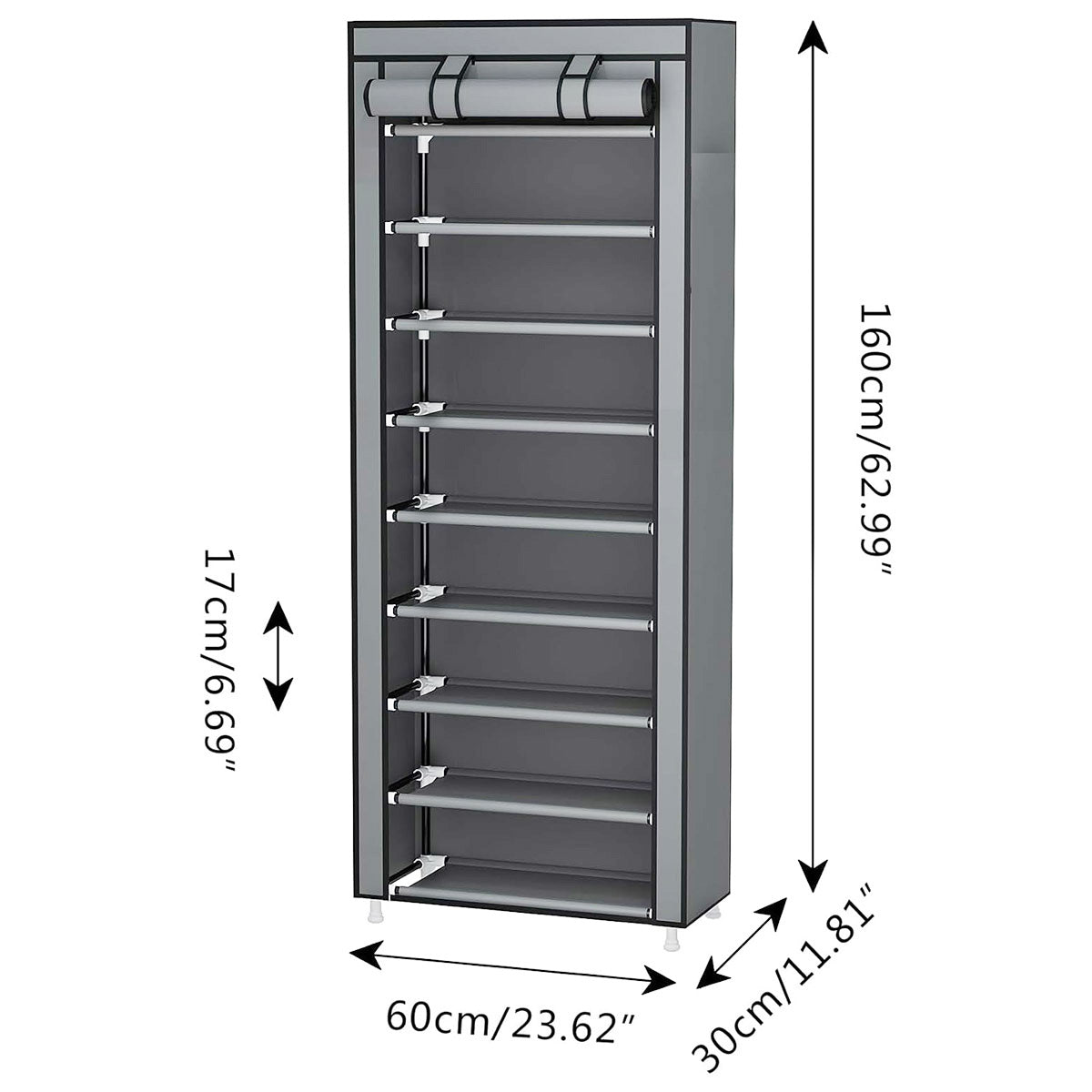 10 Tier Black Shoe Rack Dustproof Organiser Shoe Storage Cabinet for Home Use