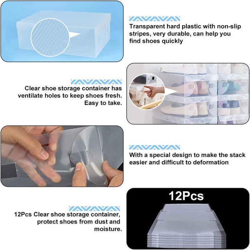 20x Clear Shoe Storage Box Foldable Stackable Plastic Shoe Boxes