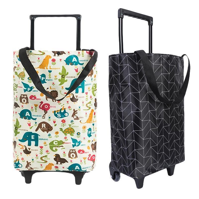 Lightweight Folding Shopping Cart Trolley with Wheels Retractable Tote Bag - Black-Small