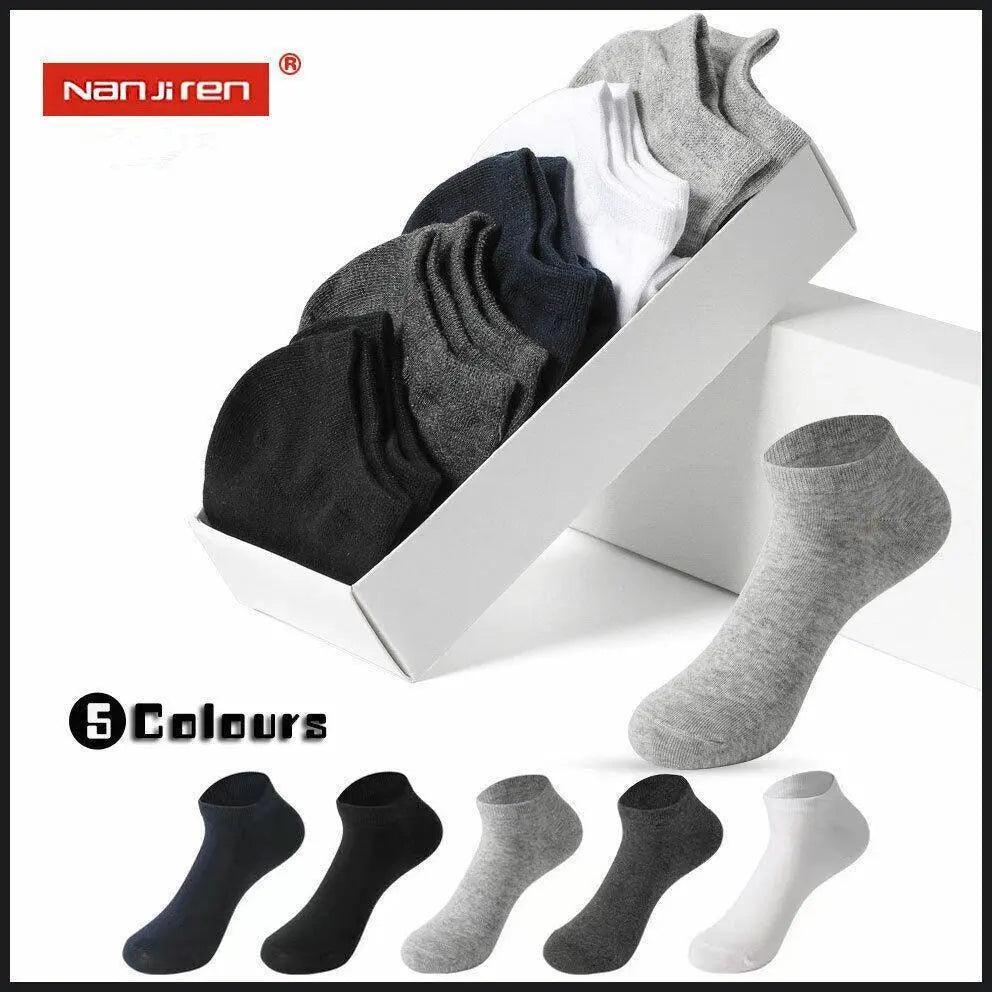 Nanjiren 5 Pairs Socks Mens Men Low Cut Socks Ankle Soft Cotton Trainer Sport - Light Grey 5 Pairs