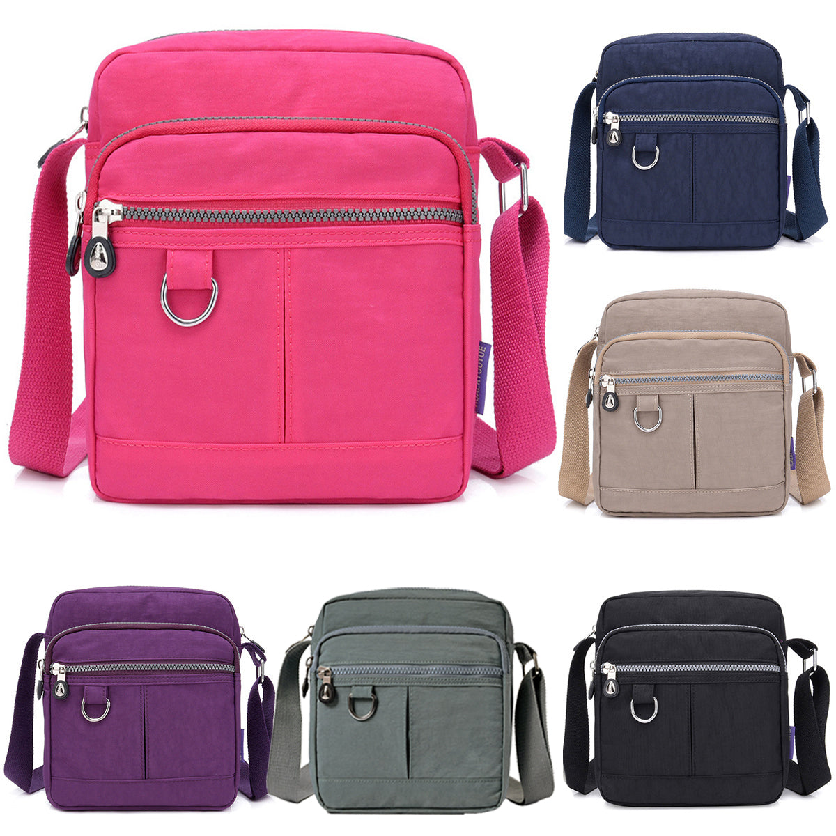 Ladies Shoulder Bag Nylon Fabric Lightweight Crossbody Small Casual Handbag - Black