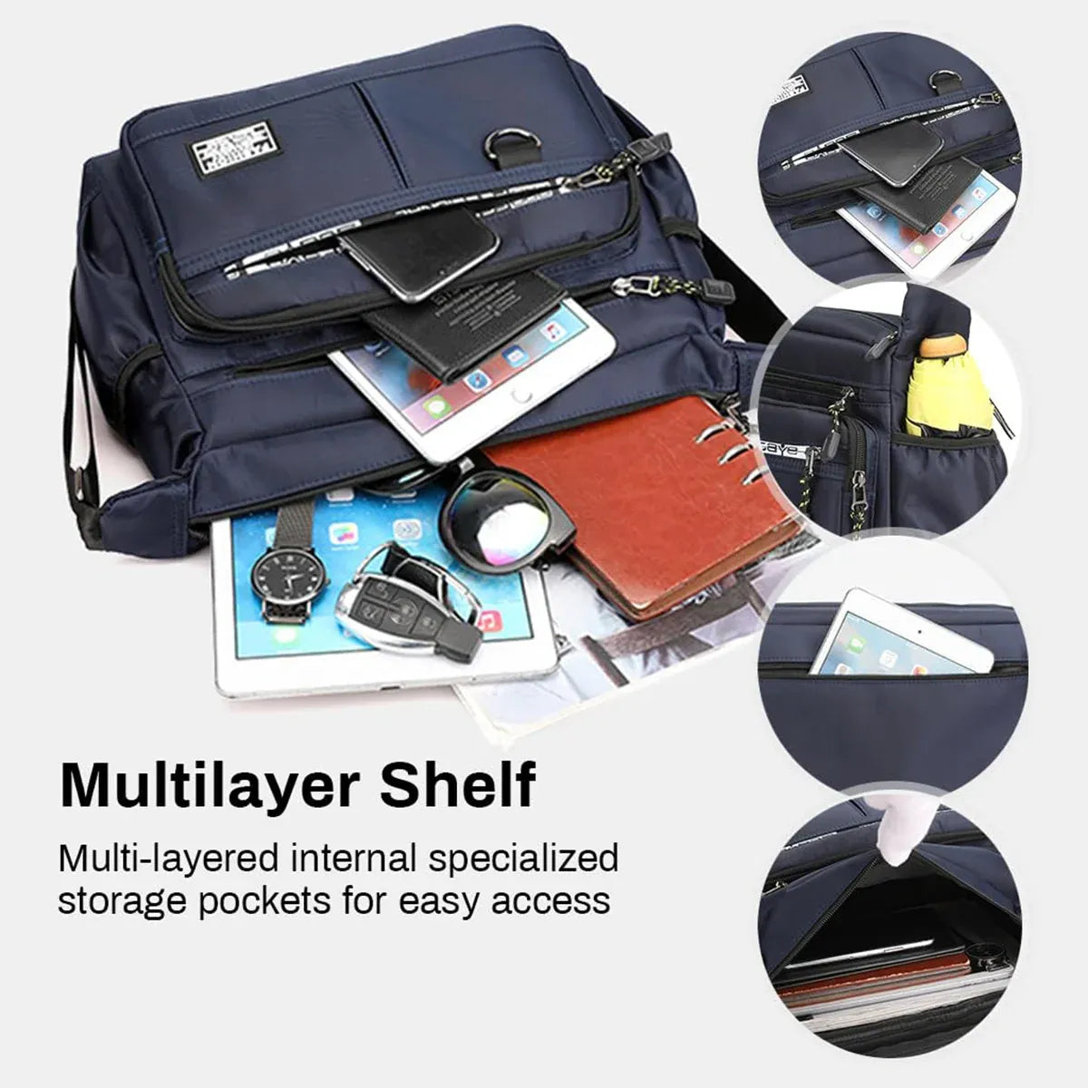 Men Shoulder Bag Large Capacity Crossbody Waterproof Business Casual Travel Bag