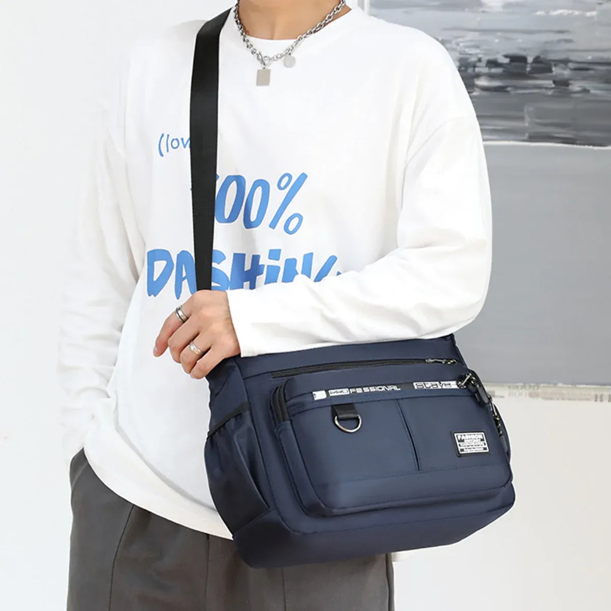 Men Shoulder Bag Large Capacity Crossbody Waterproof Business Casual Travel Bag