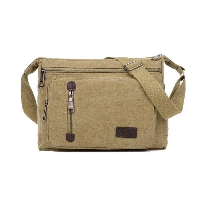 Retro Canvas Messenger Shoulder Bag for Men Travel Crossbody Satchel with Zippers - Coffee