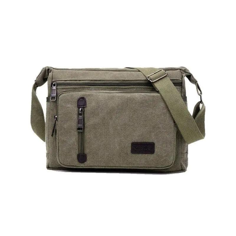 Retro Canvas Messenger Shoulder Bag for Men Travel Crossbody Satchel with Zippers - Coffee