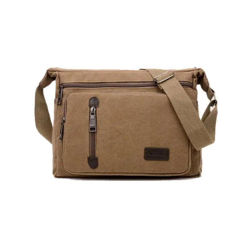 Retro Canvas Messenger Shoulder Bag for Men Travel Crossbody Satchel with Zippers - Coffee