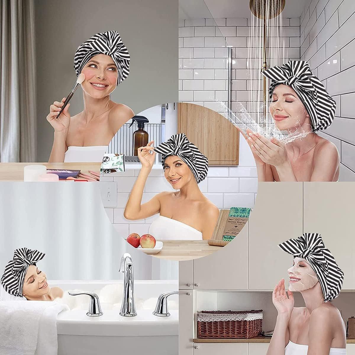 Woman Shower Cap Reusable Long Hair Large Turban Bathroom Waterproof Hair Cap - Streak