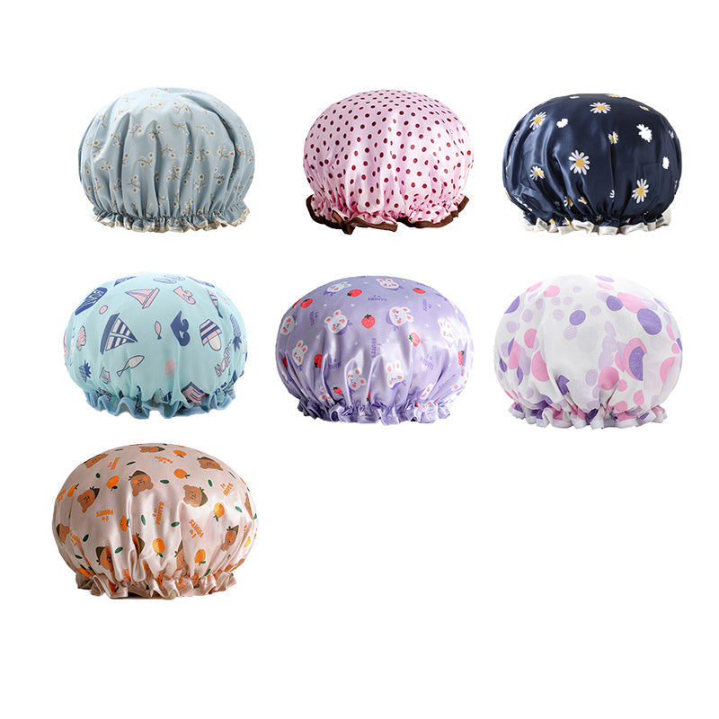 Double Layer Lux Shower Cap Bath Hat Hair Care Women Sleep Waterproof Reusable - Dark Blue