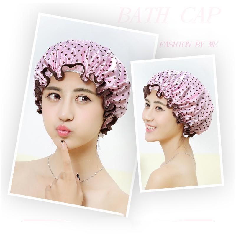 Double Layer Lux Shower Cap Bath Hat Hair Care Women Sleep Waterproof Reusable - Dark Blue