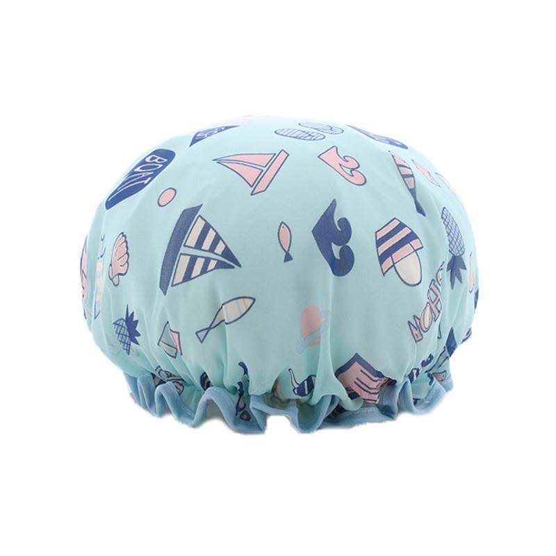 Double Layer Lux Shower Cap Bath Hat Hair Care Women Sleep Waterproof Reusable - Dark Blue