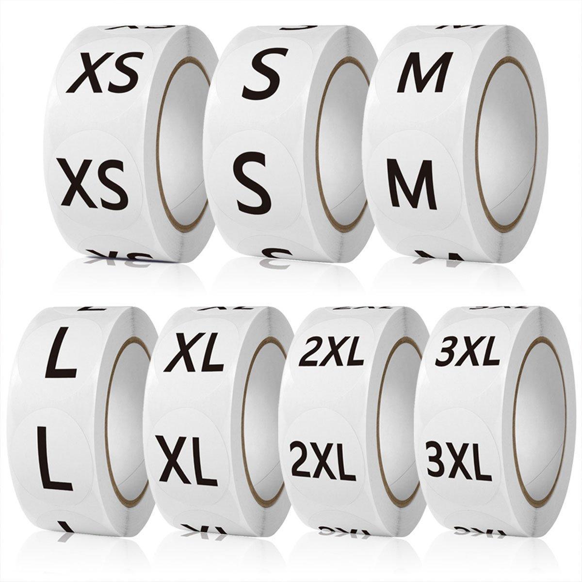 7 Rolls Clothing Size Label Sticker 1Inch Round Size Sticker Labels Self Adhesive