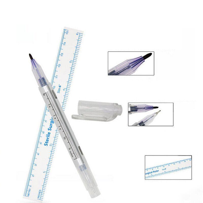 Microblading Tattoo Eyebrow Surgical Skin Marker Pen Ruler Tattoo Piercing 2Pcs
