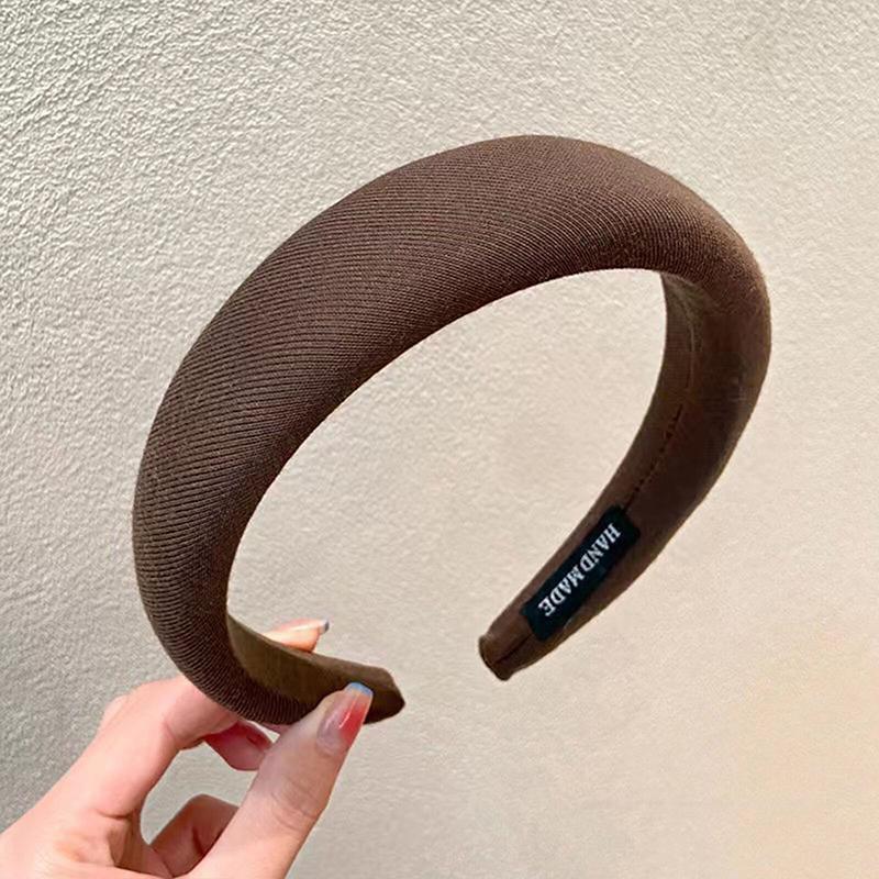 Women Thick Padded Wide Headband Sponge Hairband Wedding Party Plain - Dark Curry