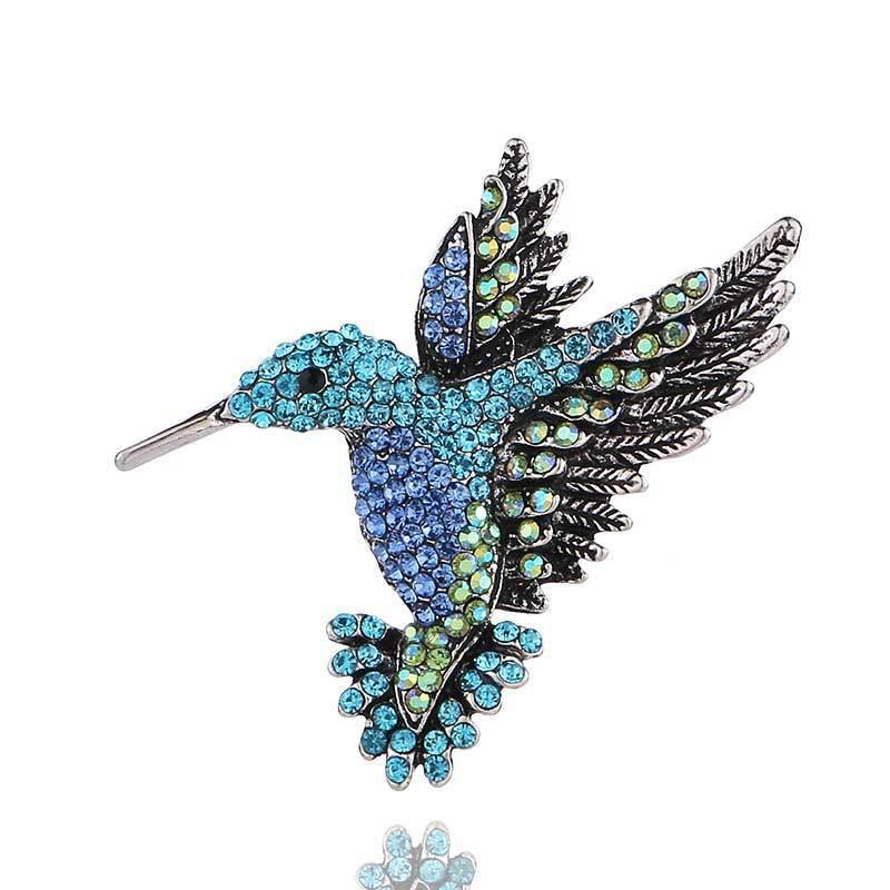 Fashion Hummingbird Brooch Pink Diamond Silver Brooch Gift Retro Style - Colourful