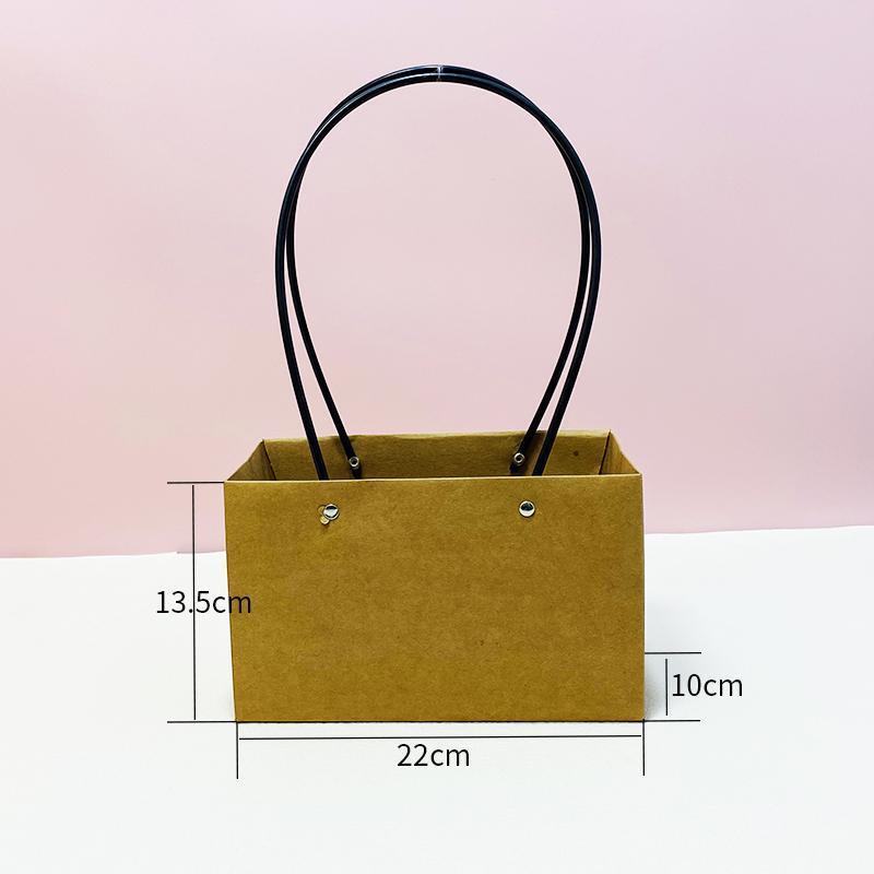 25x Kraft Paper Bag Flowers Waterproof Bouquet Basket Gift Box With Handle - 25PCS-Sq Big