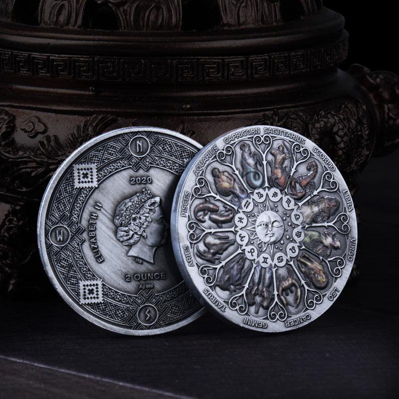 Twelve Constellations Coin Sun and Moon Challenge Medal Double-sided Embossed