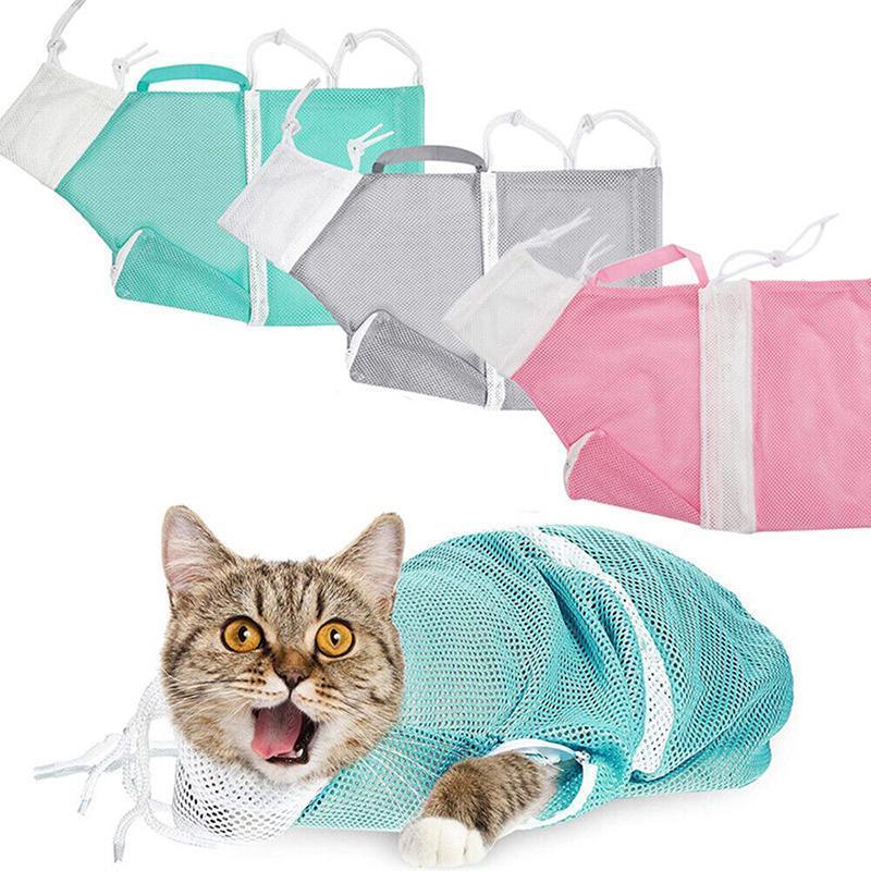 Cat Supplies Washing Bags for Pet Bathing Nail Trimm Mesh Cat Grooming Bath Bag - Grey