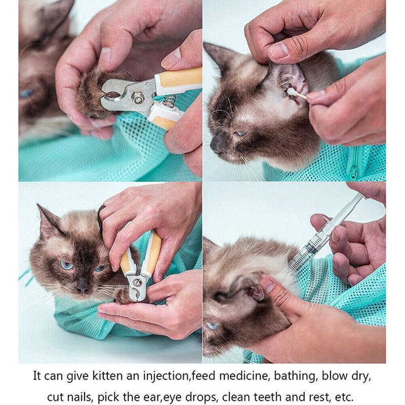 Cat Supplies Washing Bags for Pet Bathing Nail Trimm Mesh Cat Grooming Bath Bag - Grey