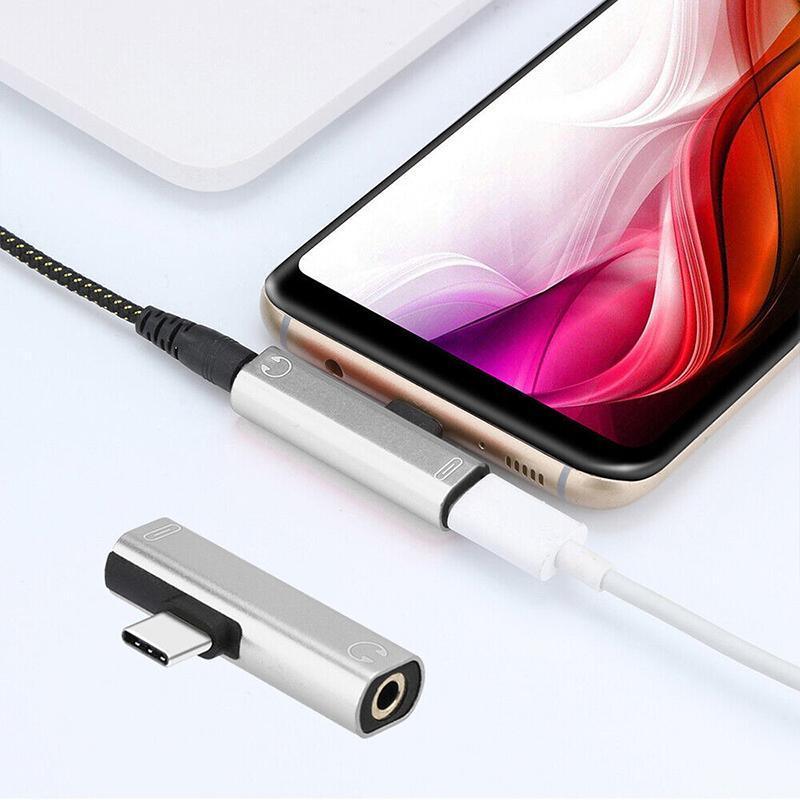 Up to 2 Type C to 3.5mm Audio Headphone Connector Earphone Adapter Aux Jack - Silver