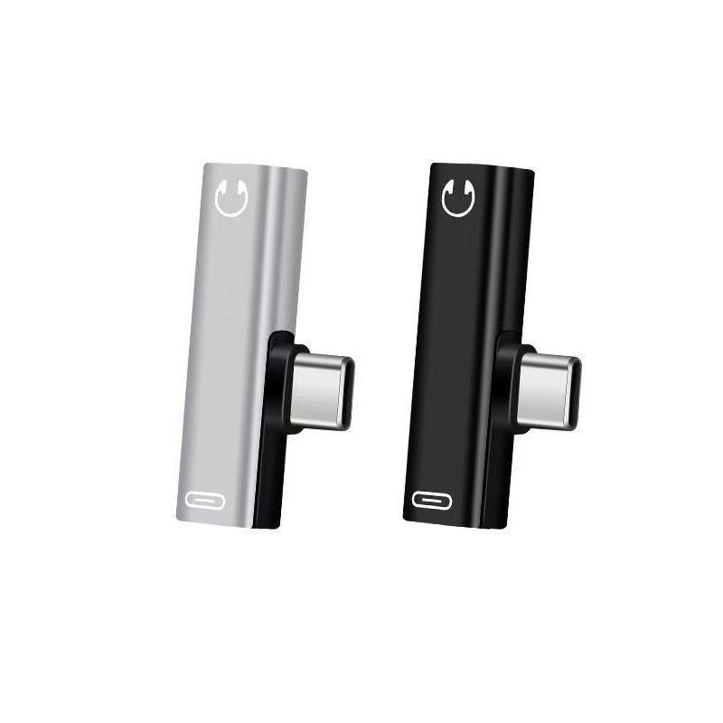 Up to 2 Type C to 3.5mm Audio Headphone Connector Earphone Adapter Aux Jack - Silver