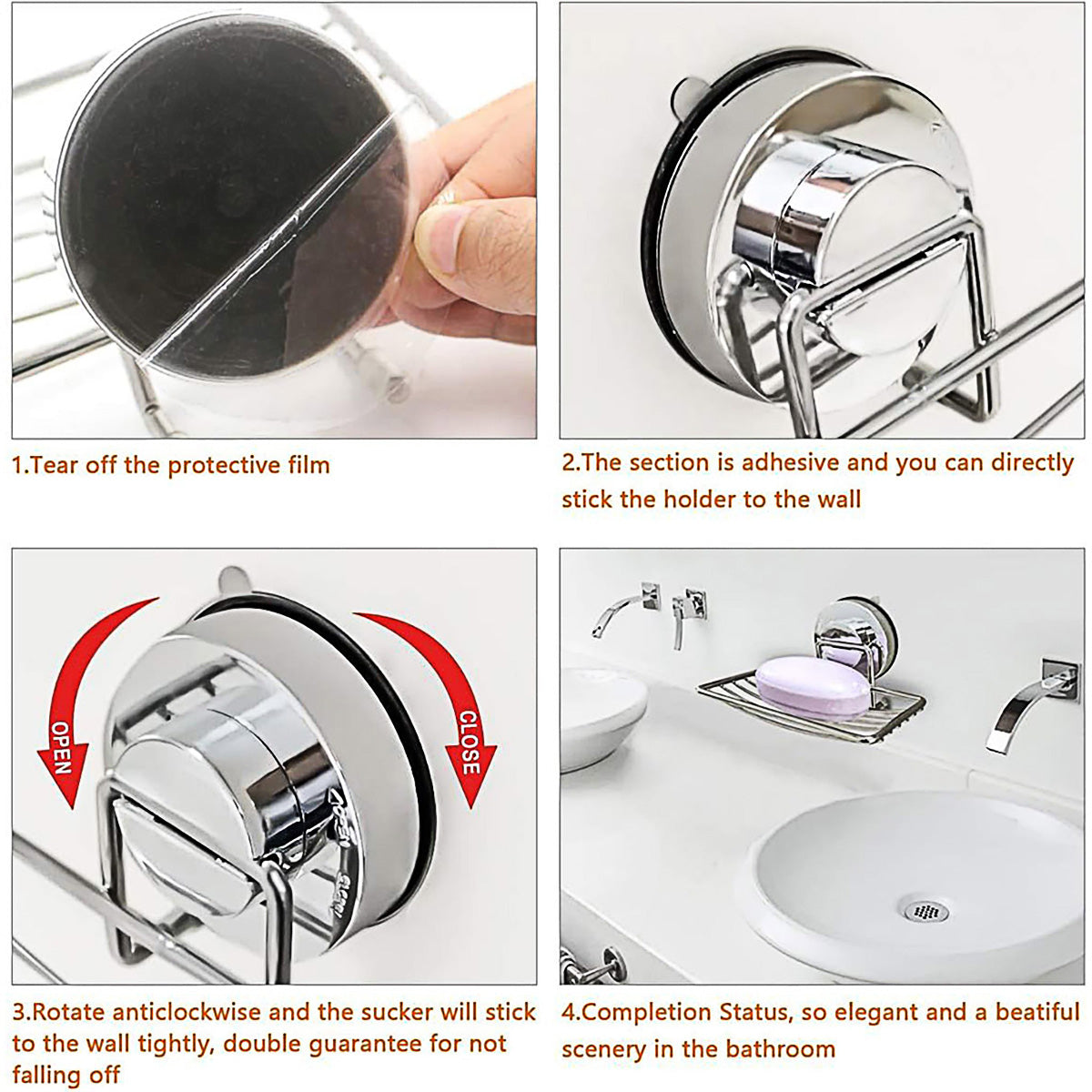 Shower Bar Holder Suction Basket Wall Mounted Stainless Steel Bathroom Soap Dish - Single Layer