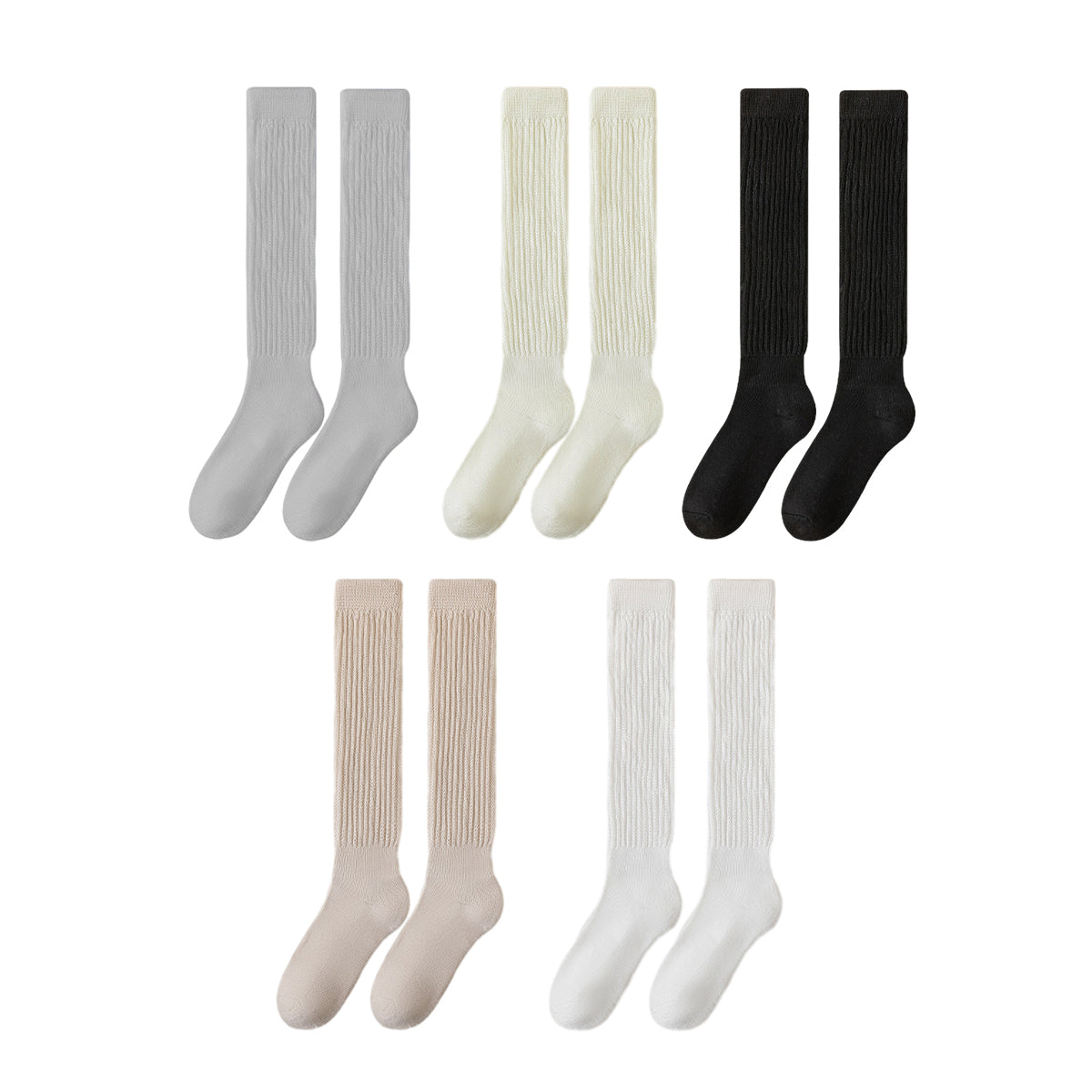 3Pairs Warm Calf Socks Stack Stockings Winter Fall Over Knee High Thick Socks Set - Milky White