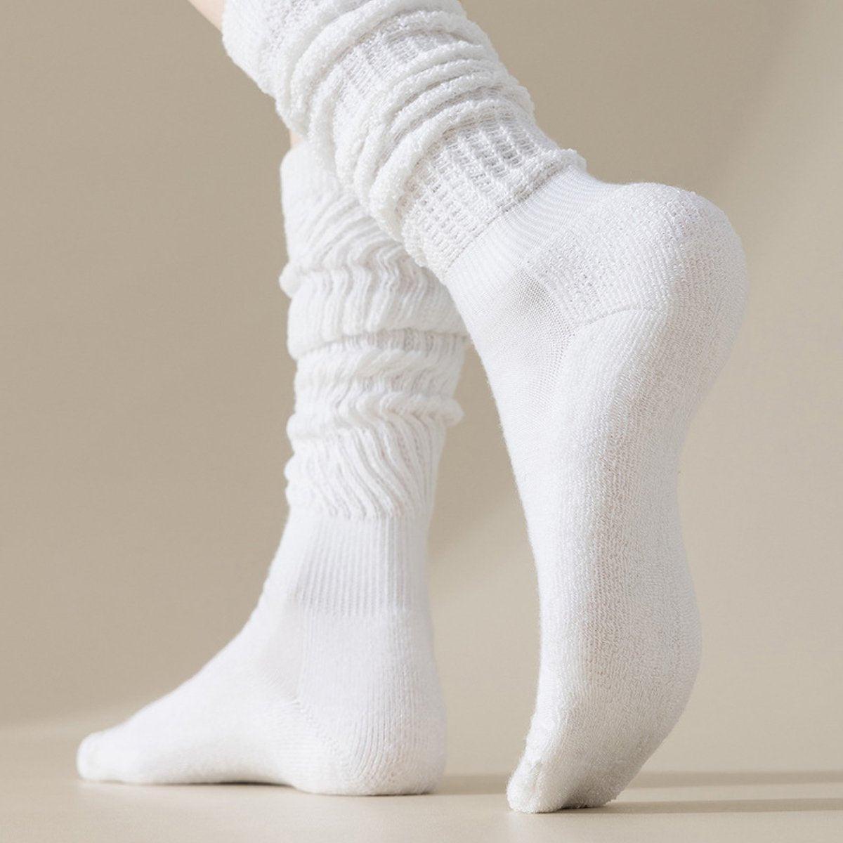 3Pairs Warm Calf Socks Stack Stockings Winter Fall Over Knee High Thick Socks Set - Milky White