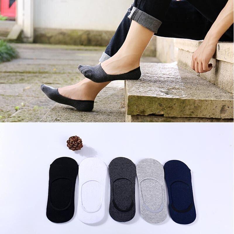 5 Pairs No Show Liner Socks Non Slip Cotton Low Cut Invisible Unisex Footies - White+Light Grey+Dark Grey+Navy*2