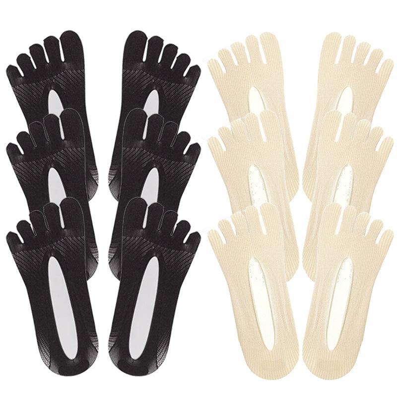 Five Finger Toe Socks Women Invisible Ankle Cut No Show Liner Low Cut Packs - Black 3 Pairs