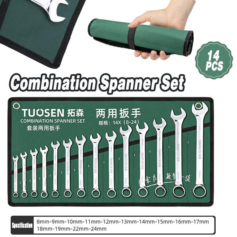 14 Piece Metric Combination Spanner Set with Roll Bag 8mm to 24mm Heavy Duty