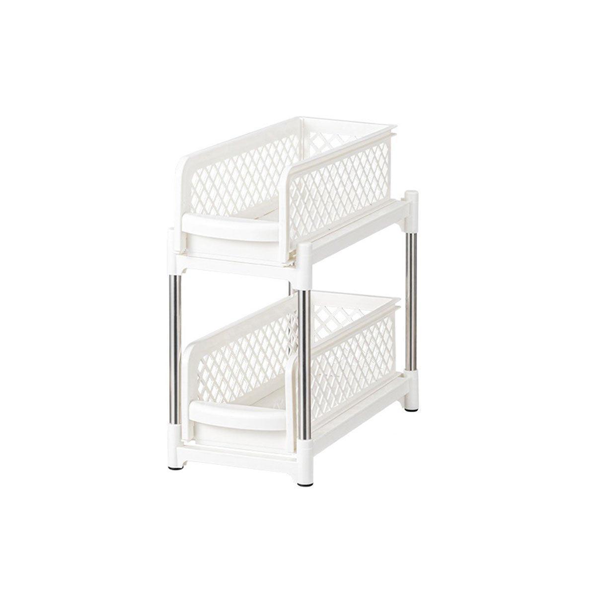 Bathroom Kitchen Sink Storage Rack Drawer Plastic Shelf Seasoning Holder - White