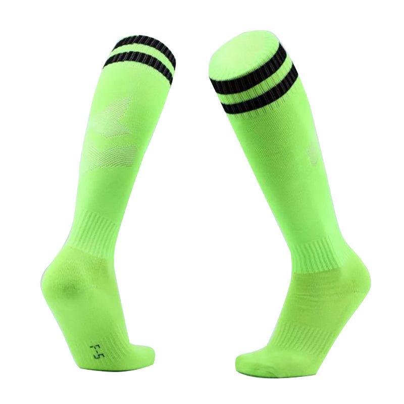 Mens Womens Sports Breathable Tube Long High Socks Knee Warm Casual Footy Soccer - White+Blue