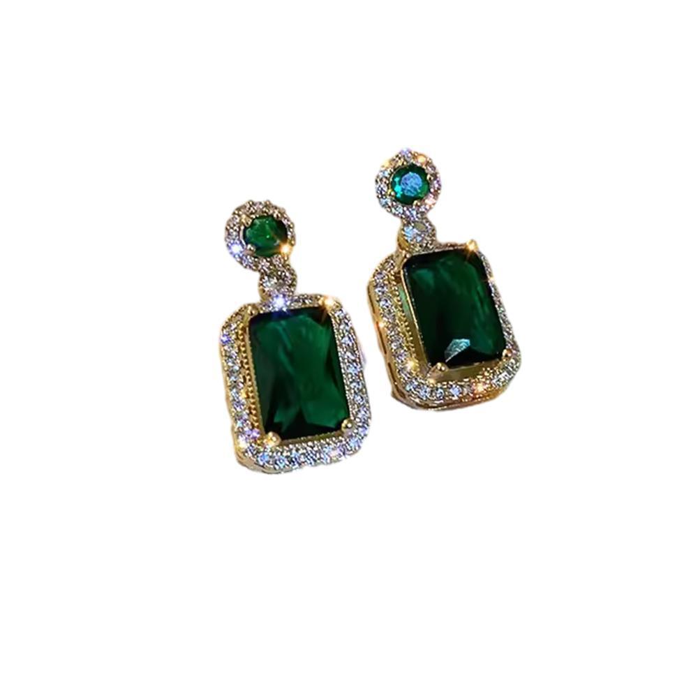 Vintage Paraiba Tourmaline Emerald Gemstone Earrings Ring Necklace Women Gift - Necklace