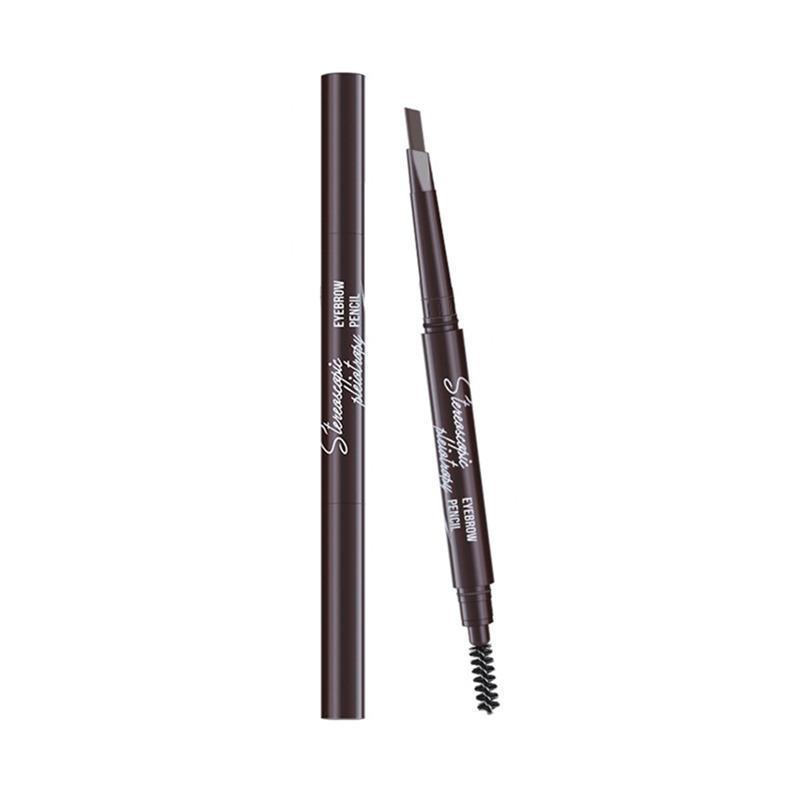 Eyebrow Pencil Dual-Ended Waterproof Retractable Slant Eye Makeup Cosmetic Tool - Black