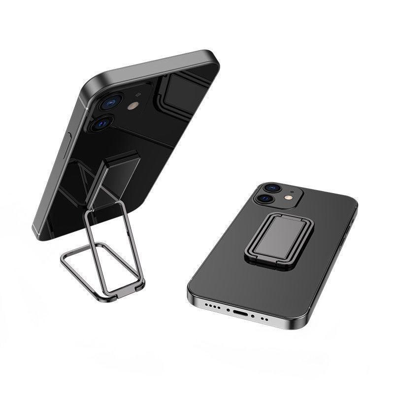 Portable Multifunctional Folding Metal Mobile Phone Holder Bracket Desktop Stand - Black