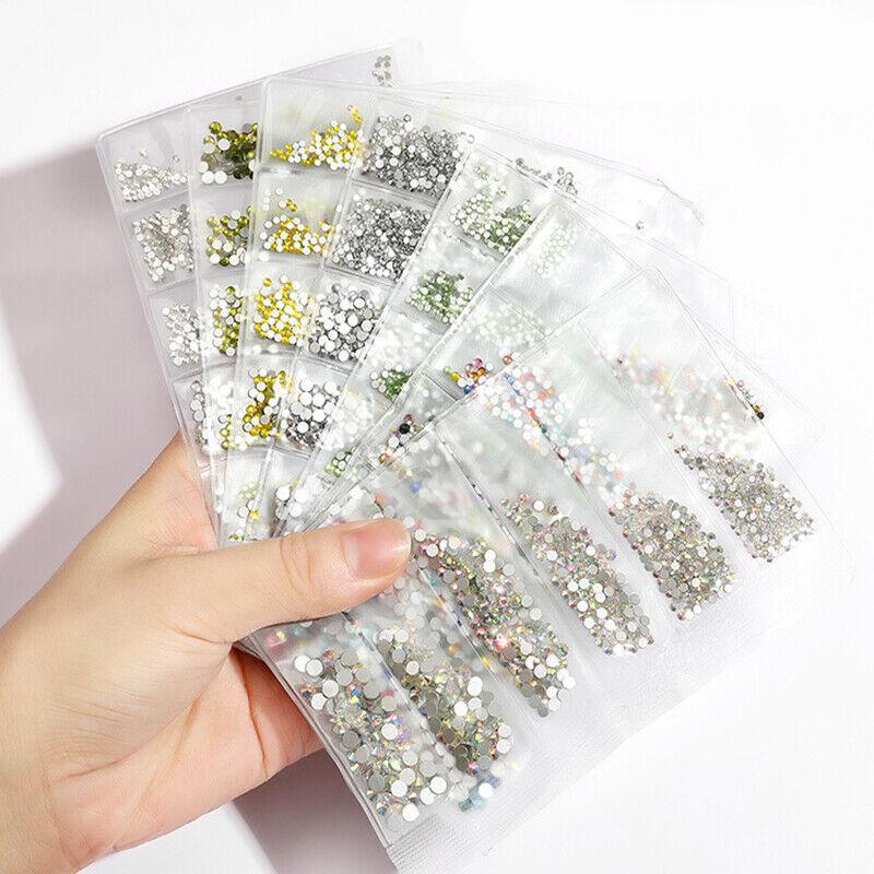 1440Pcs Glitter Rhinestones Crystal Clear Flat Bottom Glass Nail Art Nail Drill - Olive