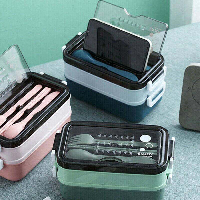 Bento Box Lunch Containers Food Microwave Stainless Portable Dinnerware Au - Blue