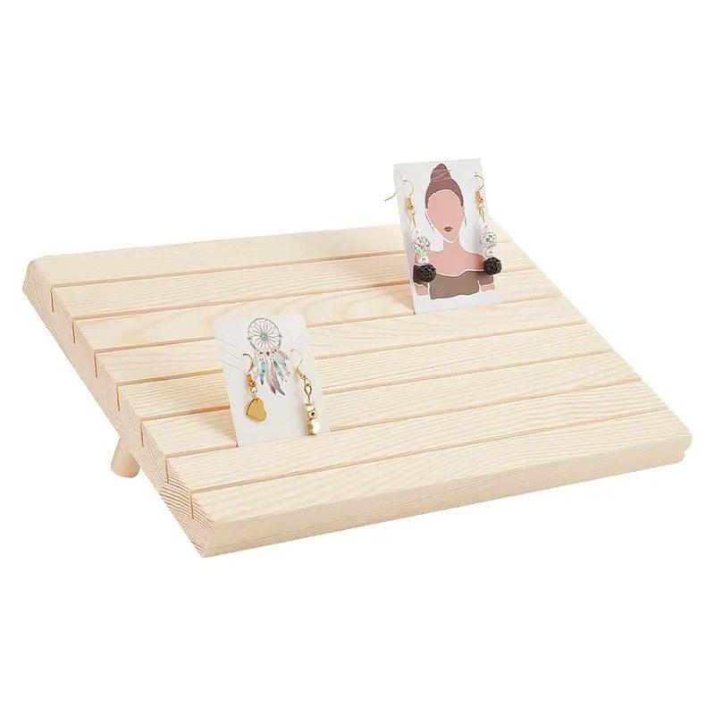 Wooden Earrings and Studs Display Rack Jewellery Organizer Stand 7 Slots Storage - Beige