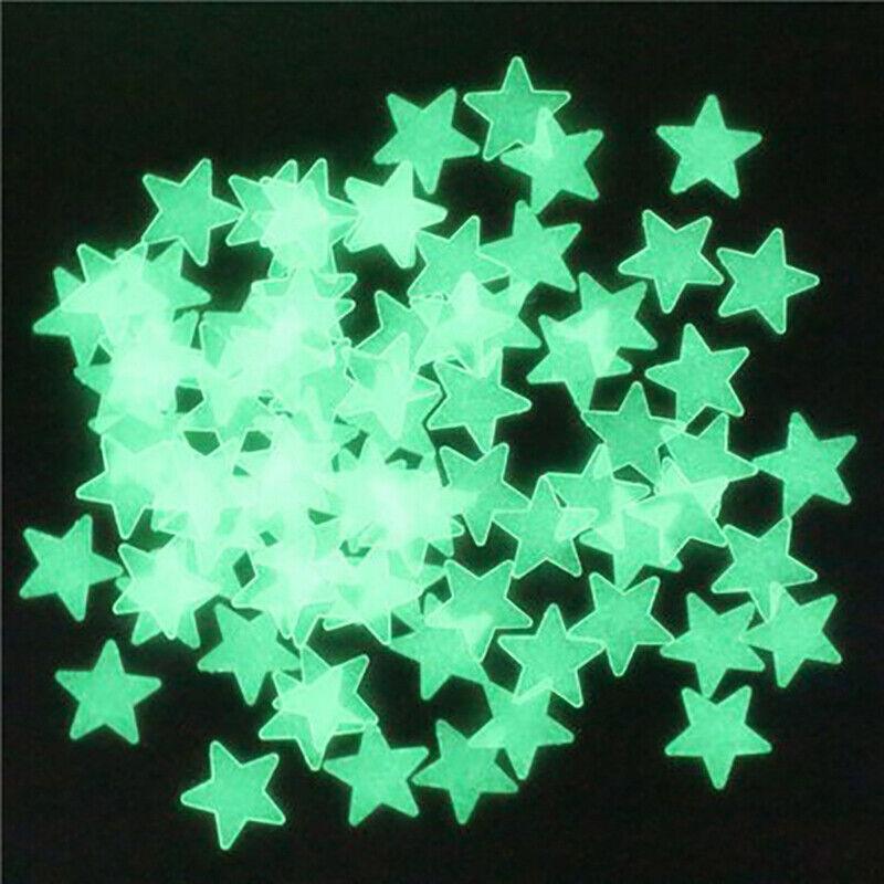 100 Pieces Glow-in-the-Dark Luminous Star Wall Stickers for Bedroom or Ceiling Decor - Green