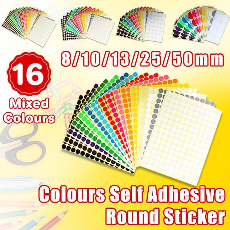 8mm to 50mm Round Dot Stickers Coloured Paper Labels Circles Dot Adhesive Sticky - 25mm 40 Dots -16 Sheets
