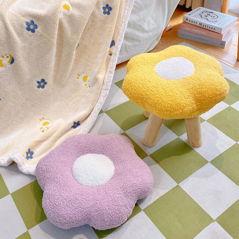 Small Flower Short Stool for Entryway or Living Room Shoe Bench or Footrest - Yellow
