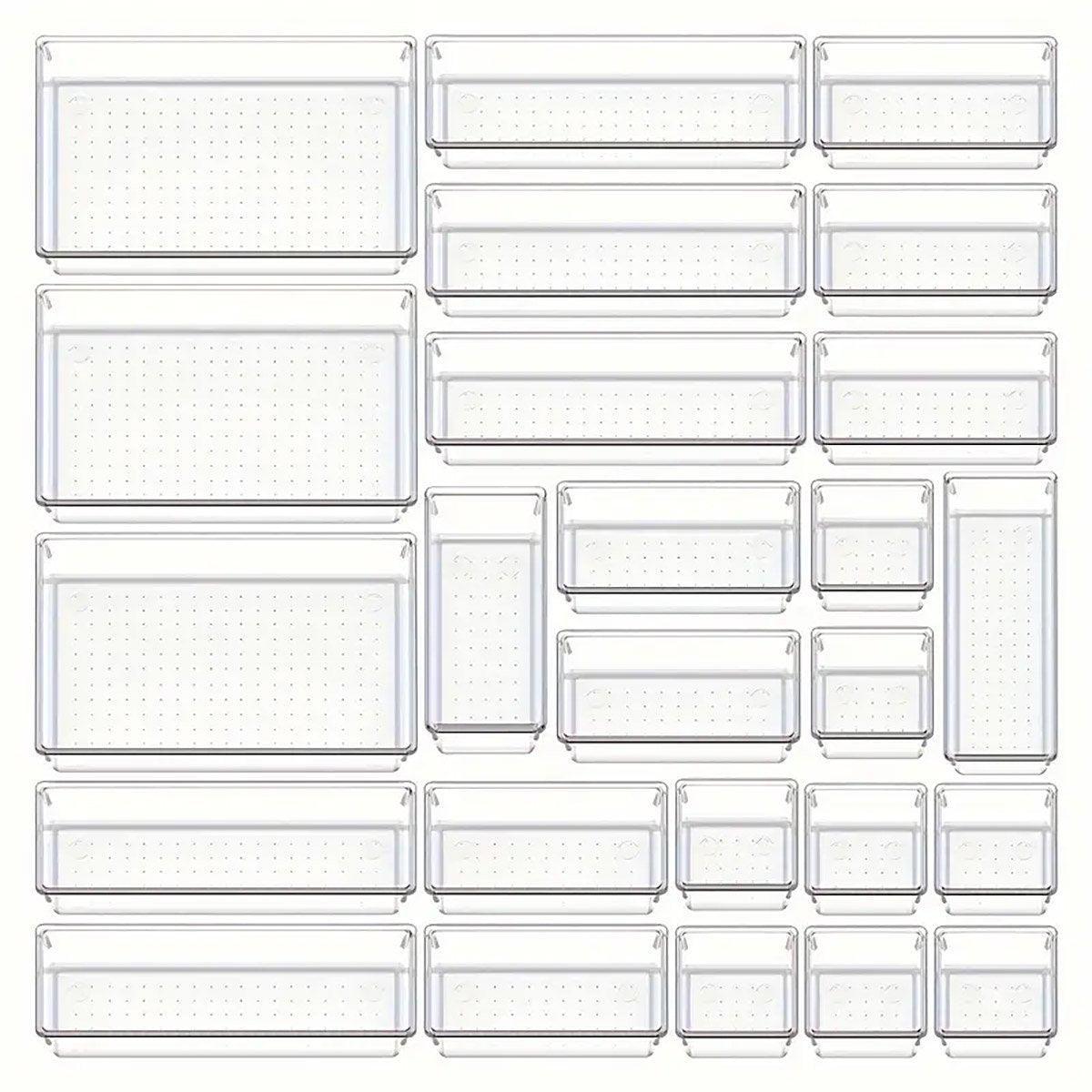 Transparent Plastic Drawer Organiser Set Multifunctional Desktop Storage Box - 13PCS