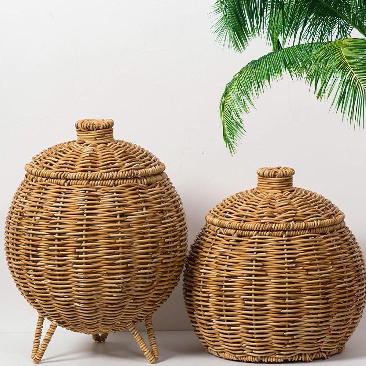 Hand Woven Storage Container with Lid Tabletop Basket Sundries Holder Organizer - Without?Legs