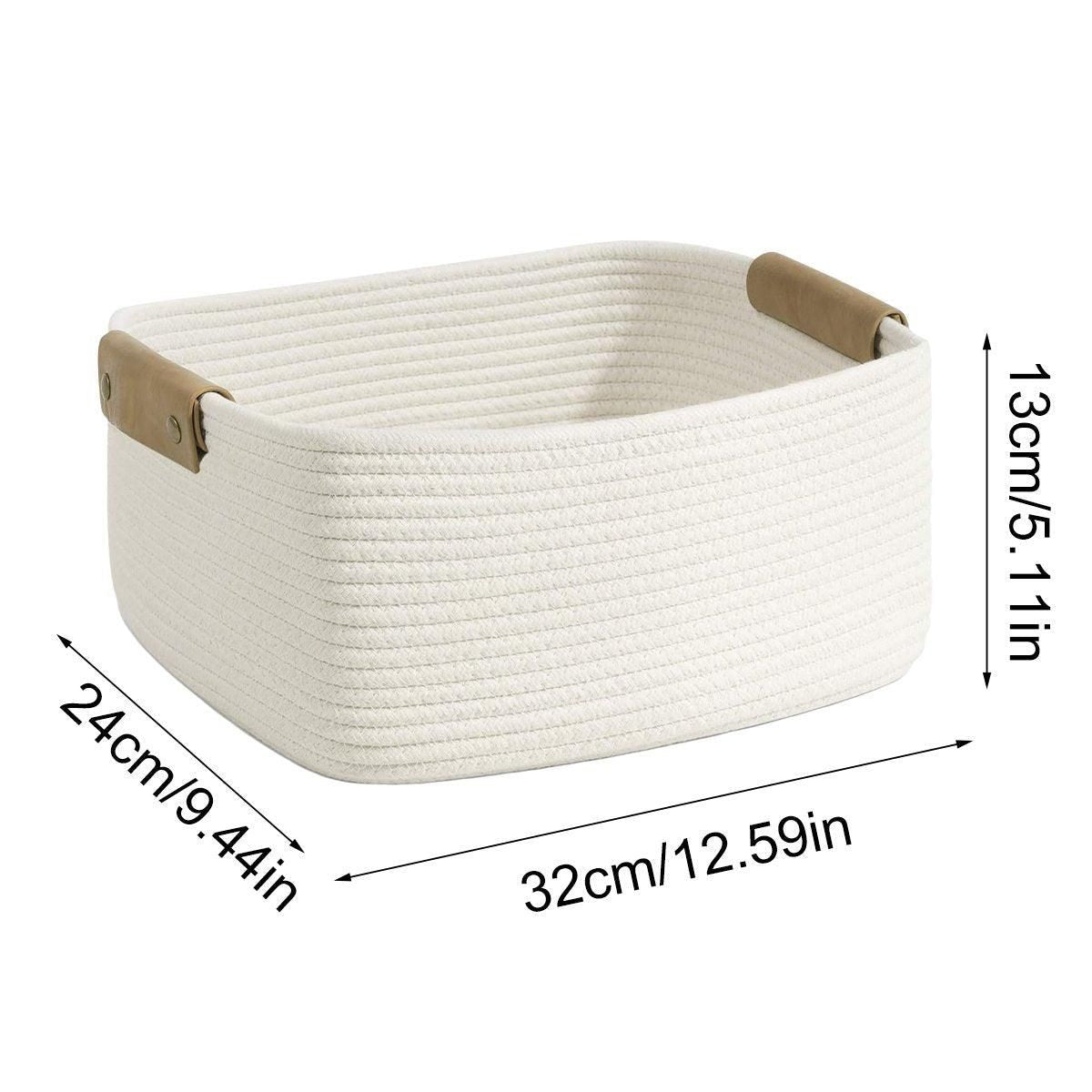 1-Piece White Cotton Rope Storage Basket with Handles