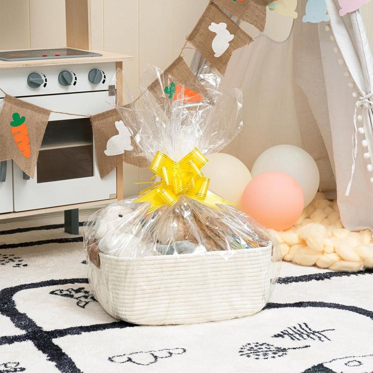 1-Piece White Cotton Rope Storage Basket with Handles
