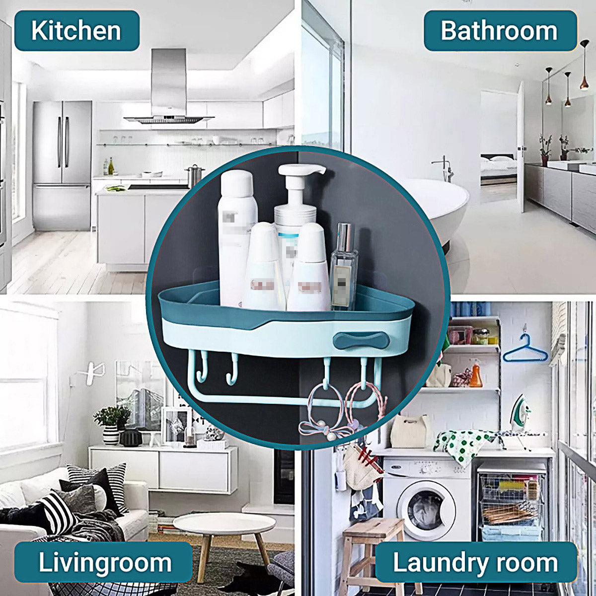 Bathroom Corner Shower Shelf Shampoo Soap Caddy Holder Rack Storage Organiser - Blue