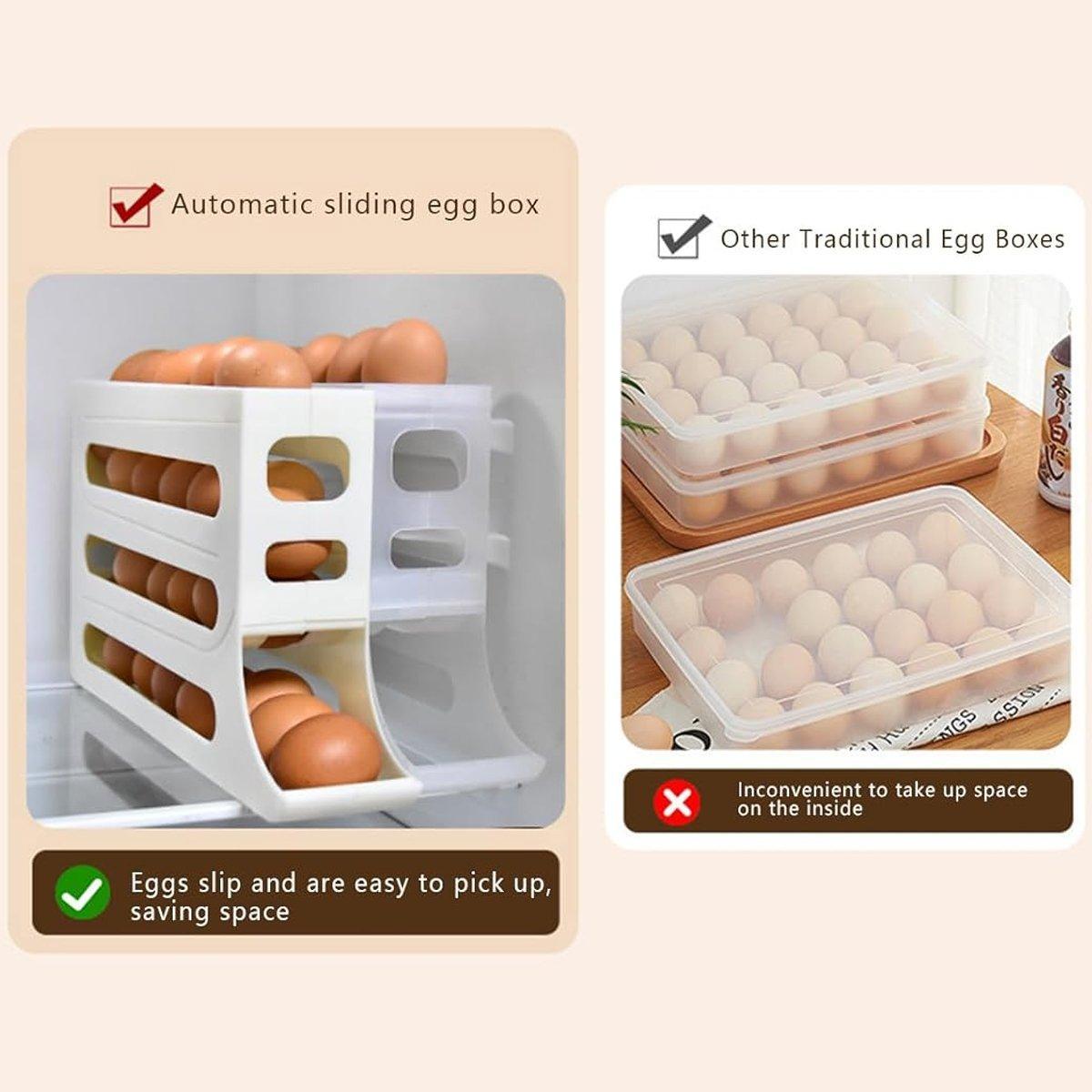 Automatic Scrolling Egg Holder 2/4-Tier Storage Box Container for Refrigerator - Grey (4-Tier)