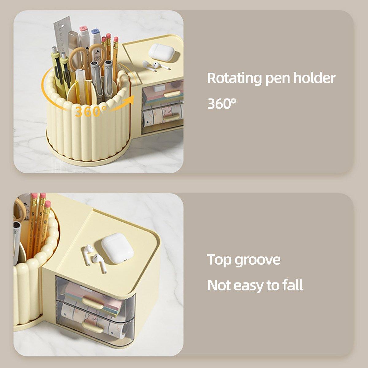 Rotating Cosmetic Pen Holder Dustproof Waterproof Storage Box Sanitary Organizer - Pink