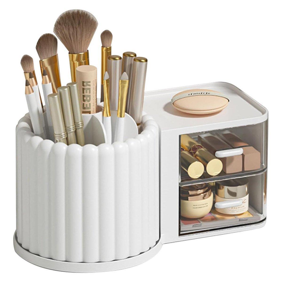 Rotating Cosmetic Pen Holder Dustproof Waterproof Storage Box Sanitary Organizer - White